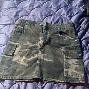 camo denim mini skirt